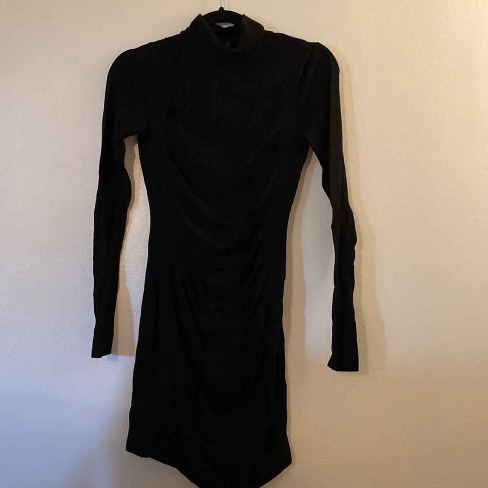 Express Party & Cocktail Ruched Mock Neck Bodycon Knit Black Dress, Sz. XS